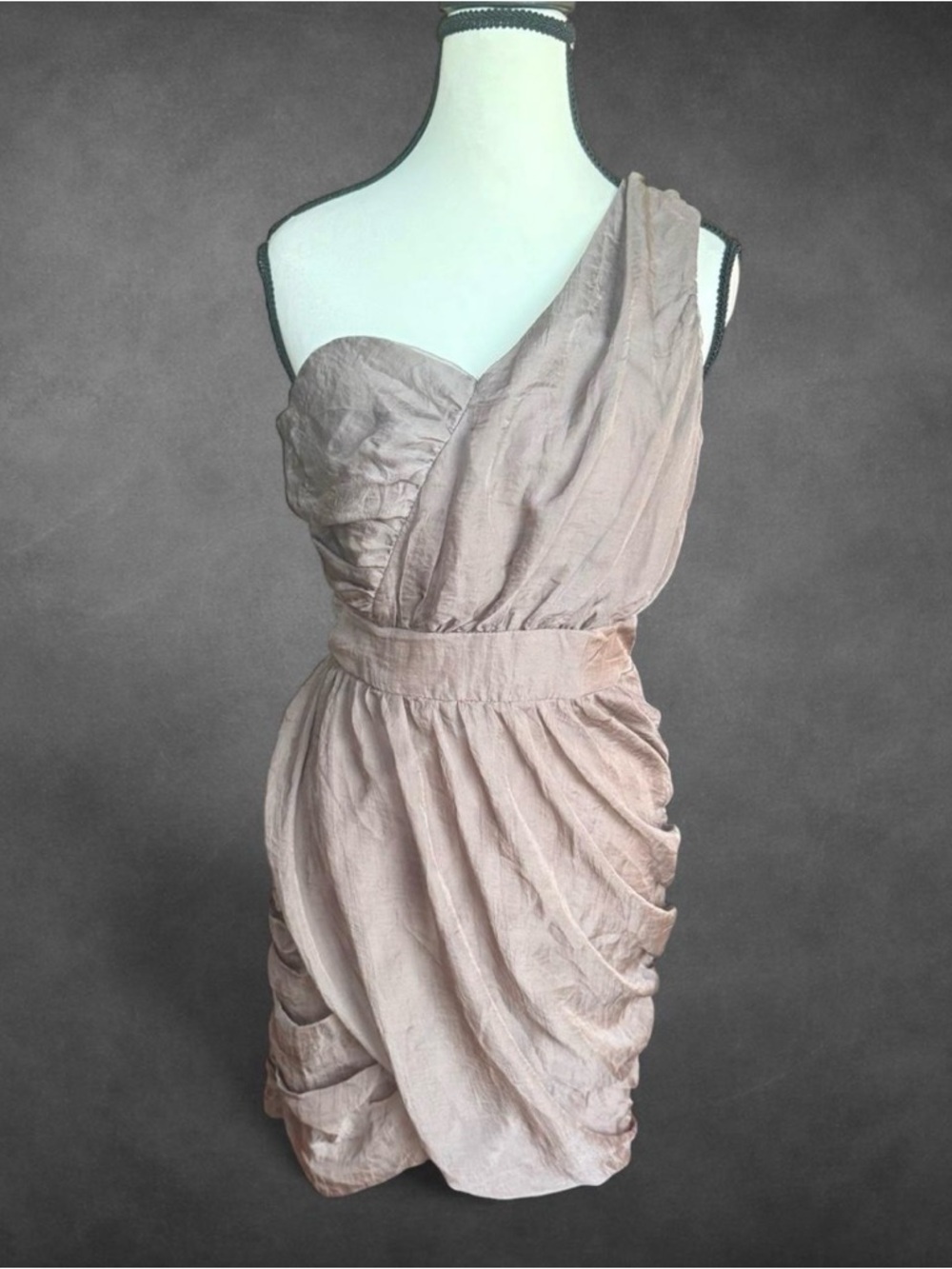 Lovey Dovey One Shoulder Ruched‎ Cocktail Dress Taupe - M